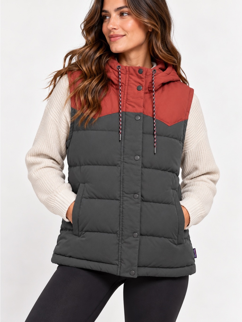 Patagonia Bivy Hooded Vest Women’s Small Forge Grey Puffer Colorblock